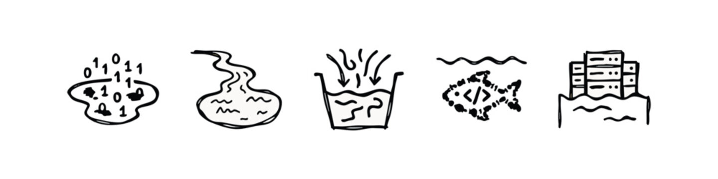 Data Lake Storage and Ingestion Concepts Sketchy Icon Set