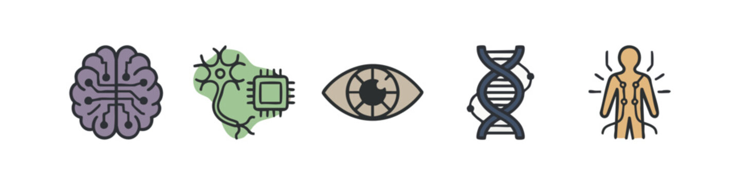 Colorful Transhumanism and Future Technology Icon Collection