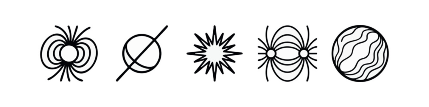 Astronomy and Energy Physics Line Icons Set for Science and Education