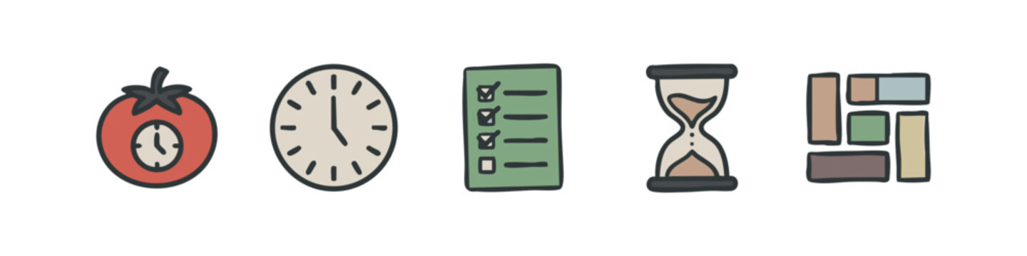 Modern Colorful Time Management and Planning Icon Set