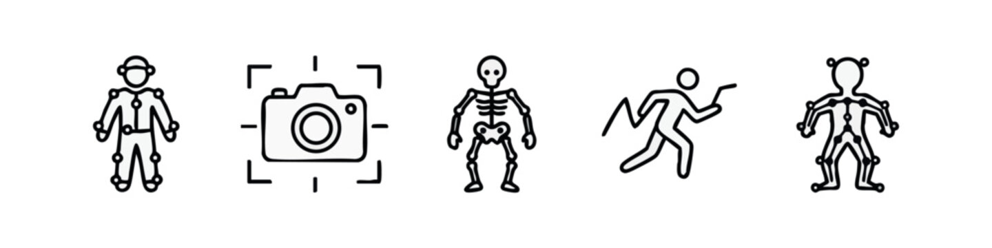 Mocap and Digital Animation Tech Minimalist Line Icon Set