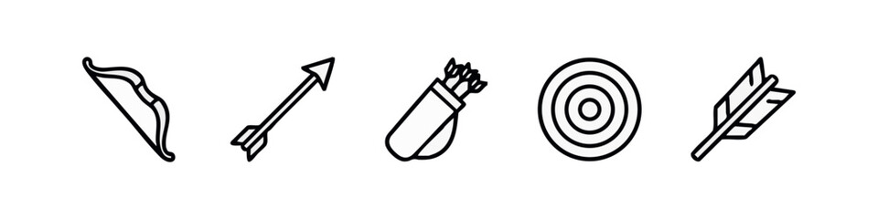 Naklejka premium Minimalist outline icons for archery, in black and white