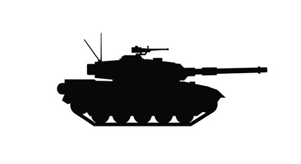 Fototapeta premium A black silhouette of a modern battle tank side view against a white background silhouette