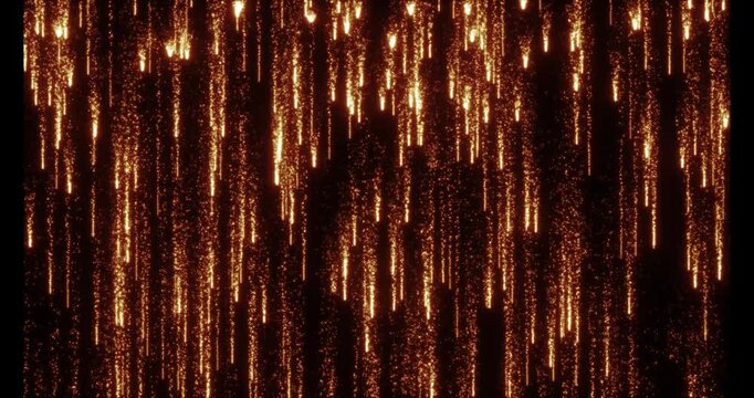 Endless streams of luminous particles continuously fall down, creating a futuristic rain effect in the digital space. The rhythmic movement of vertical lines forms a dynamic background, ideal for high