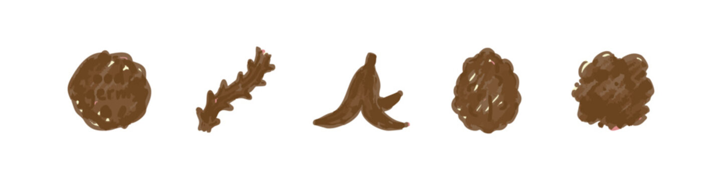 Drawn icons of natural elements and organic materials