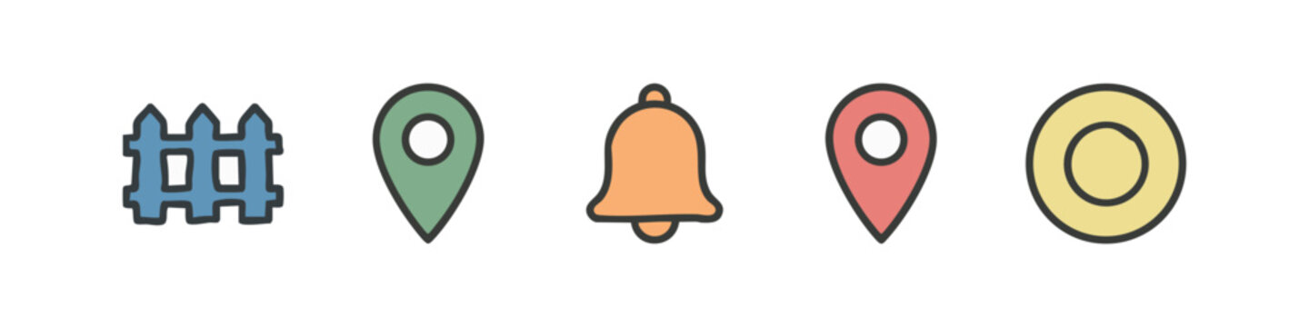 Fitness and Workout Icons: Pull-up Bar, Squat, Push-up, Kettlebell, Dumbbell (Color)