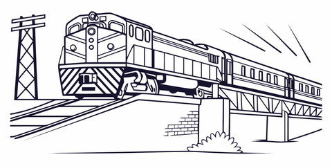 Modern diesel locomotive train crossing a metal railway bridge with train ride rail line locomotive railroad transportation commuter crossing structure transport industrial movement © Md Kazi Rahman