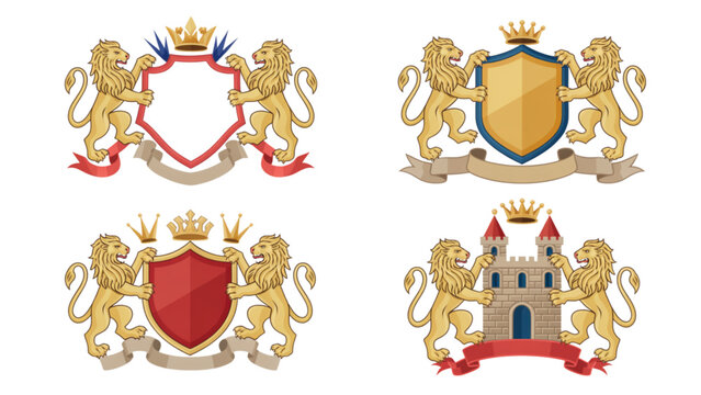 Set of four decorative heraldic shields with crowns and coats of arms in vintage style Vector