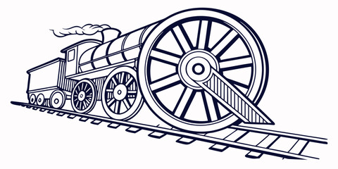 Vintage steam locomotive driving on railway track illustration with railway tracks locomotive wheels rail track rail road train engine locomotive railroad transportation machinery mechanical © Md Kazi Rahman