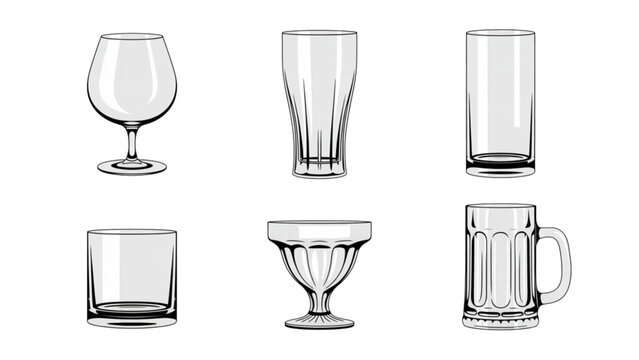 Set of elegant glass drinkware on a white surface Vector