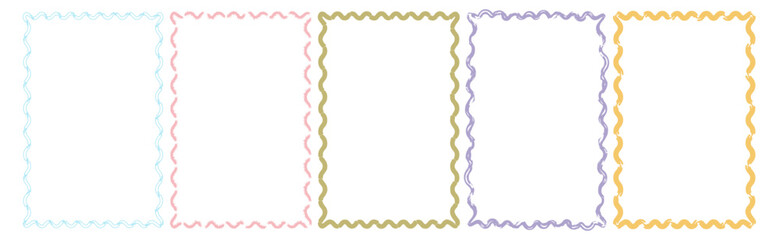 Fototapeta premium A collection of colorful, hand-drawn brush-drawn notepad frames. Textured pastel wavy frames. Vector elements for scrapbooking.