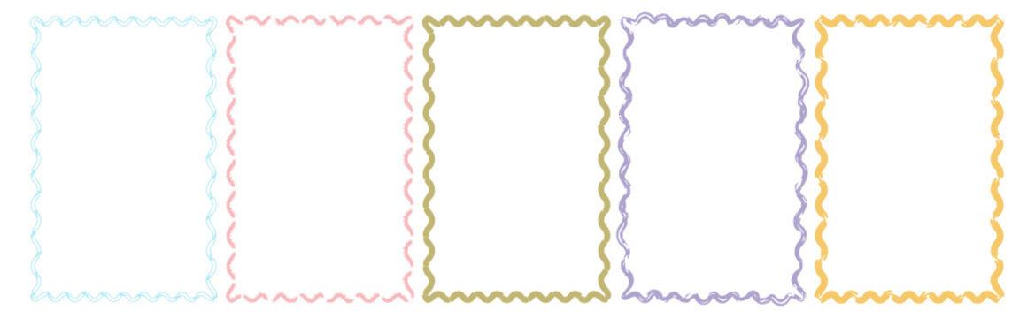 A collection of colorful, hand-drawn brush-drawn notepad frames. Textured pastel
wavy frames. Vector elements for scrapbooking.