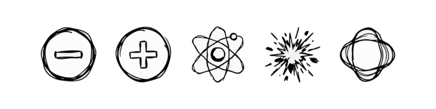 Hand drawn sketch icons set of science and mathematics symbols