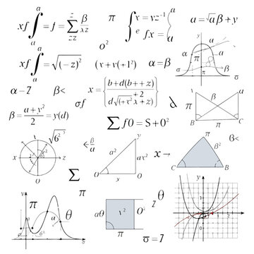 Mathematical equations and diagrams on white background