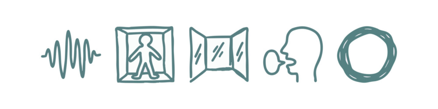 Concept Hand Drawn Icons Featuring Sound Wave Open Window and Speech Bubble
