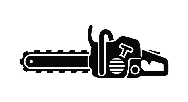 A detailed black silhouette of a powerful chainsaw tool for forestry work silhouette