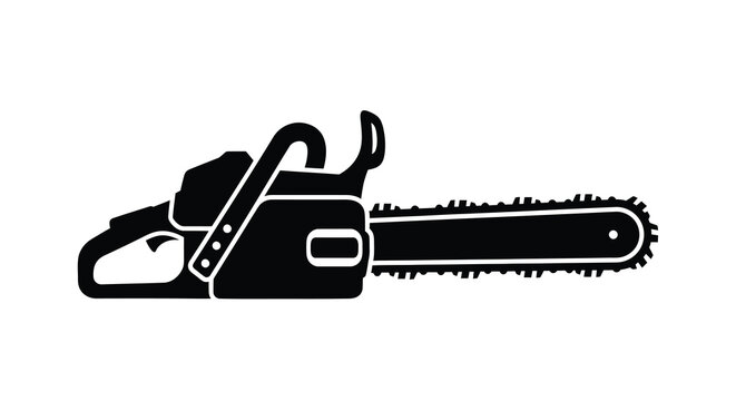 A detailed black silhouette of a chainsaw representing power and industry silhouette