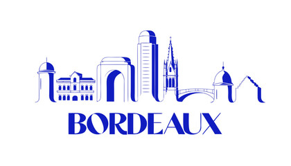 Naklejka premium Vector illustration of Bordeaux skyline silhouette, on white background, elegant architecture outlines, cultural landmarks, with “BORDEAUX” text