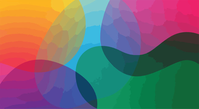 A colorful abstract image with layered wavy shapes