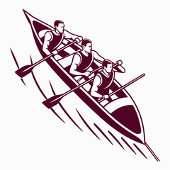 Athletic rowing team crew in action moving fast in a sculling boat with oars for sports competition graphic athletes competition sculling exercise movement strength teamwork training stylized © ADOBE