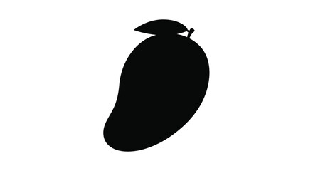 A striking black silhouette of a ripe mango with a distinctive stem silhouette © Mama