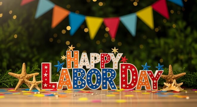 Festive happy labor day celebration decorations banners and a weekend of appreciation