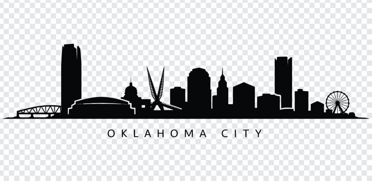 Oklahoma city skyline silhouette with cityscape and landmarks in black