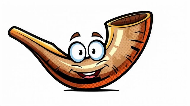 Cartoon Shofar with Eyes and a Smile