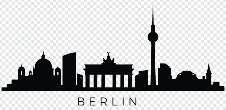 Black silhouette of berlin city skyline with famous landmarks