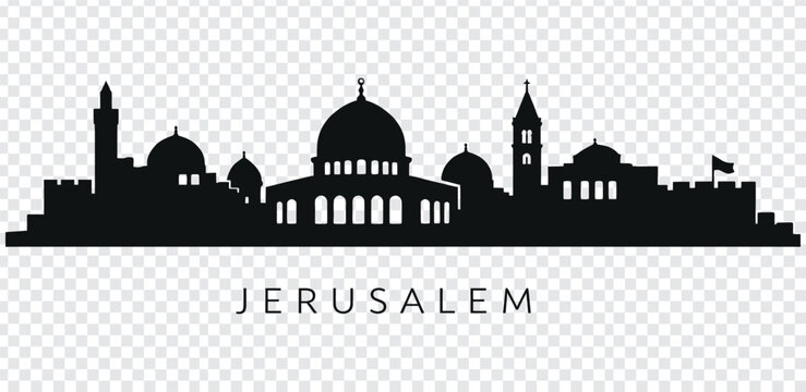 Black silhouette of jerusalem city skyline with domes and towers