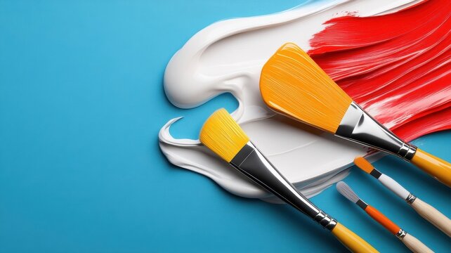 Paintbrushes dancing across canvas, leaving vibrant colors and playful patterns.