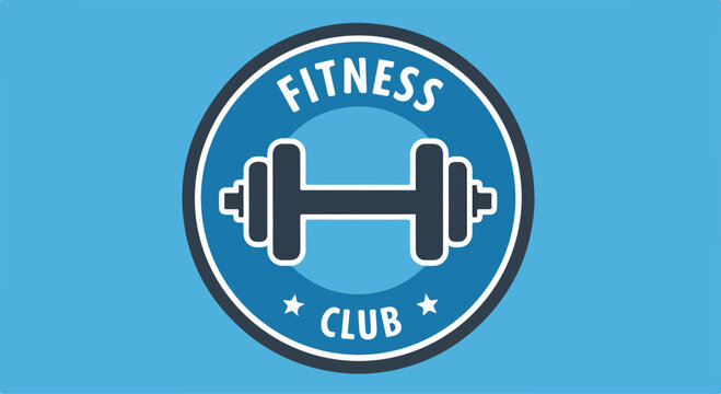 A blue fitness club logo with dumbbell