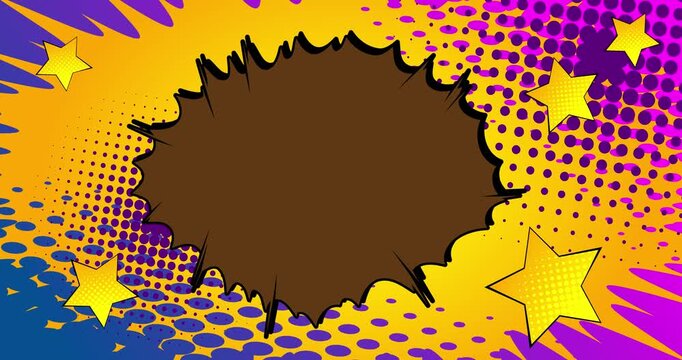 Cartoon background animation, comic book backdrop video. Retro comics pop art design.