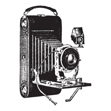 Vintage large format camera with bellows and handle