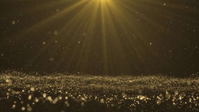Golden Bokeh Lights Award party stage golden stage glitter animation. stars, lights and particles. Luxury gold light streak. Particle, luxury awards ceremony background, Oscar awards performance 3D 4K