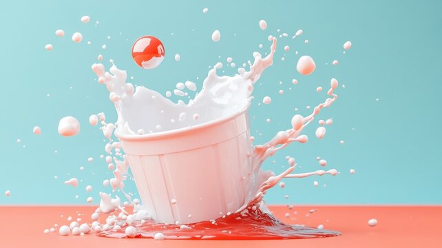 A whimsical and surreal scene, with a ketchup splash forming a dancing figure and a bauble adding a touch of playful absurdity.