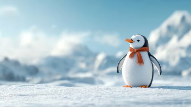 A penguin in a sleek suit elegantly posing on a snowy landscape.