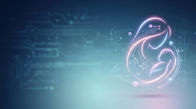 AI driven maternal health monitoring icon with mother and baby on digital circuit background