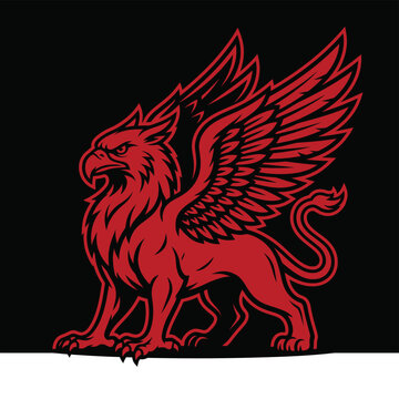 Red Griffin, Mythical Creature, Winged Lion, Graphic Icon