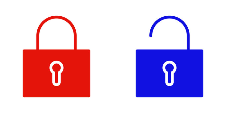 Red and blue padlock icons isolated on transparent background