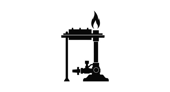 A black silhouette of a bunsen burner with a flame atop it silhouette