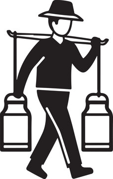 Man carrying two milk bottles on a yoke