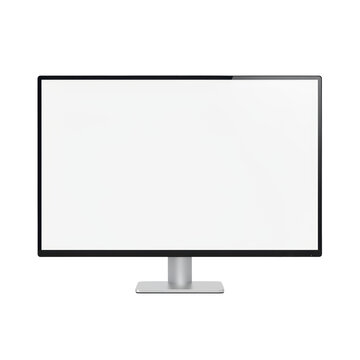 Sleek modern computer monitor with thin metallic silver stand and matte black frame isolated on a transparent background in a minimalist technology concept