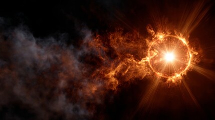 Fototapeta premium Massive solar flare and sun surface with burning plasma gas in deep space.