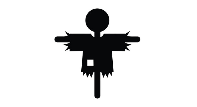 A simple black silhouette of a scarecrow standing in a field silhouette