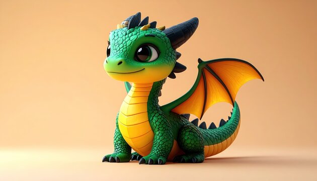 Green and Yellow Cartoon Dragon Figurine.