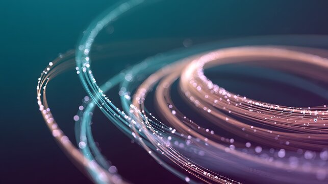 Glowing pink and blue neon light trails swirling in a circular motion