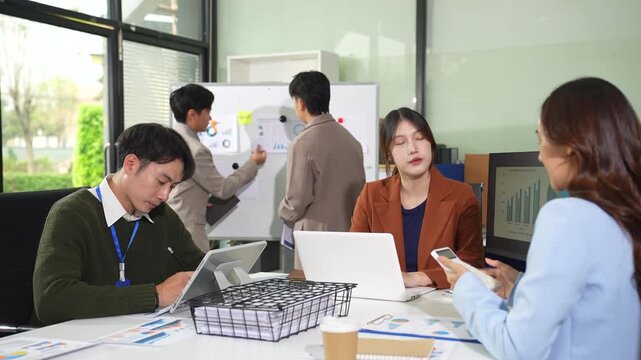 Business team working and update tasks with milestones progress planning and professional investor working new start up project in the office.