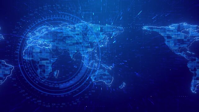 World Connections Light. Futuristic Earth Globe. Business Technology Digital Data flow Global Earth Technology 3d Network Background. Worldwide Big Data Cloud. World map and digital transformation .