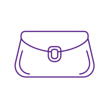 Simple purple line art of a womens purse or handbag with a clasp